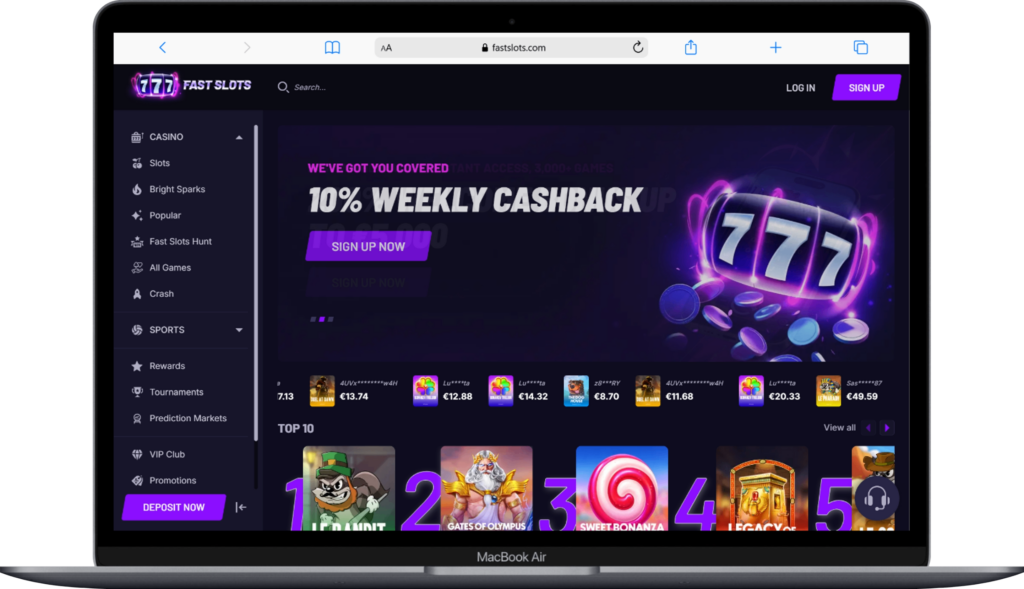 Главная страница крипто казино Fast Slots