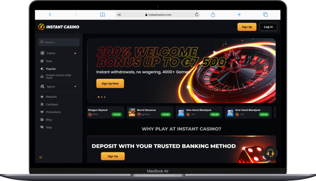 Главная страница крипто казино Instant Casino
